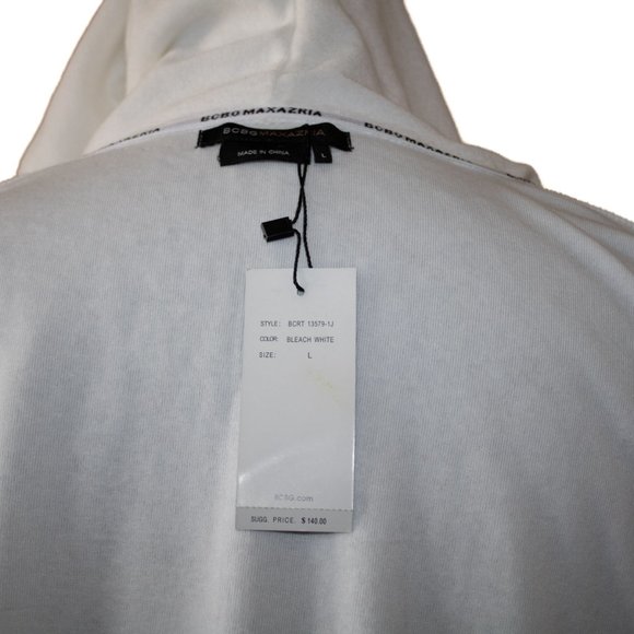 NWT BCBG MAXAZRIA Branded Logo Hoodie White Top L - Picture 6 of 8